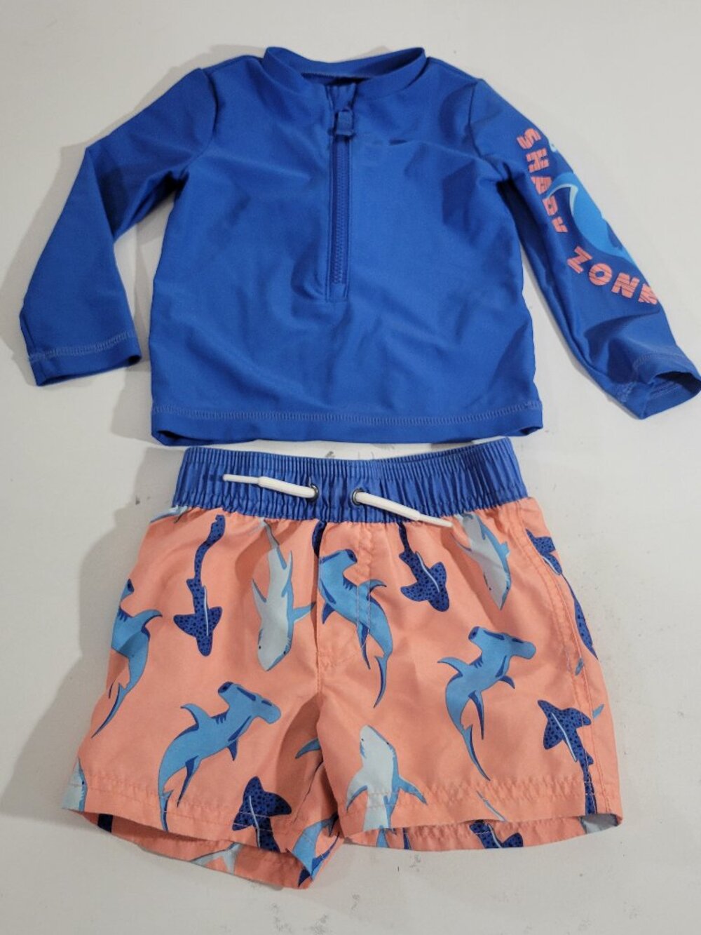 Carter's Boys Swim Shirt Short Set 12 Months Orange Blue Sharks